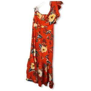 New With Tags Floral TropicalOrange Urban Outfitter One Shoulder Ruffle Dress XS